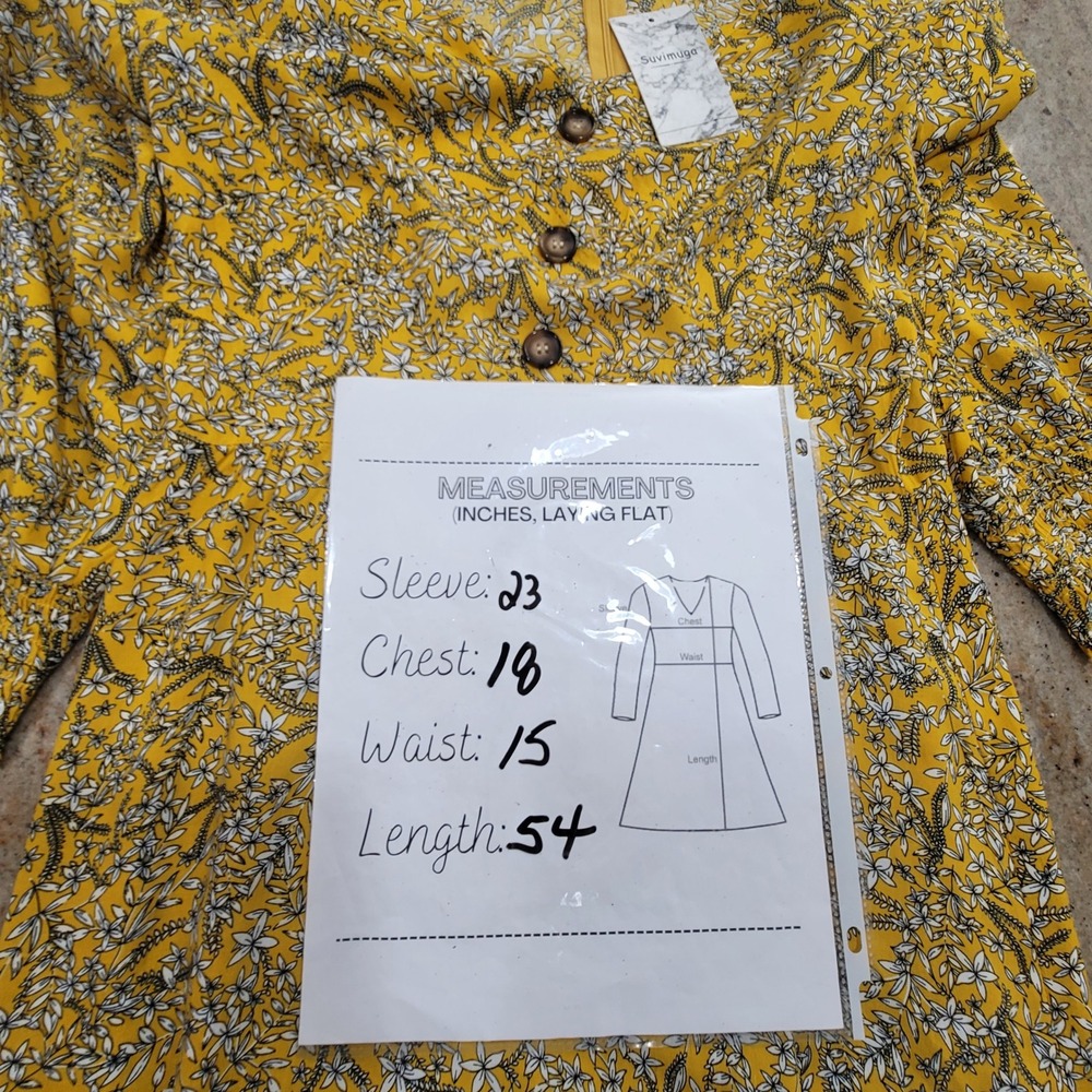 Women's Maxi Yellow Dress Cotton Blend S Boho Floral Prairie Cottage Puff Sleeve - Picture 14 of 14